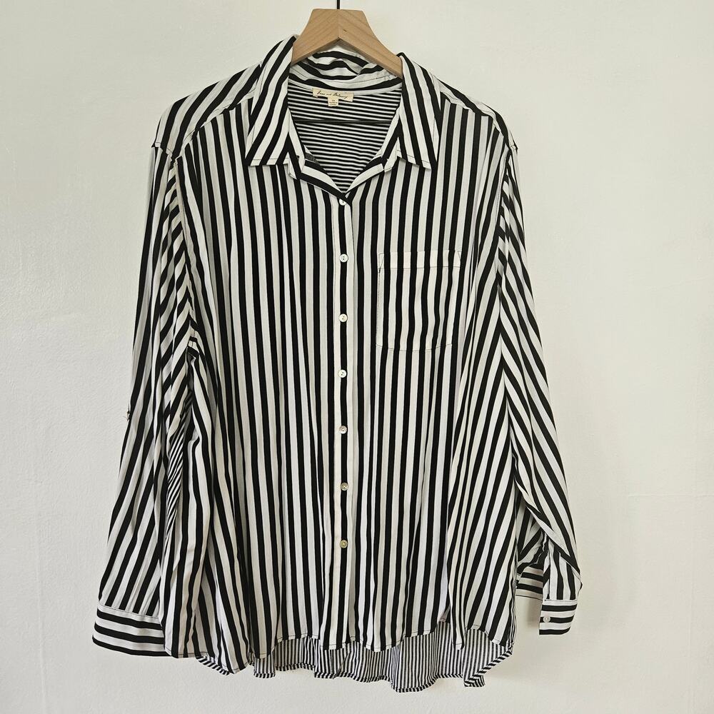 Jane and Delancey Multi Stripe Button Front Blouse 3X Black White